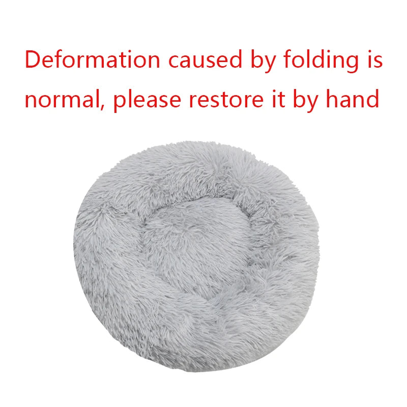 Round Plush Dog & Cat Bed — Washable Warm Basket for Small to Large Pets
