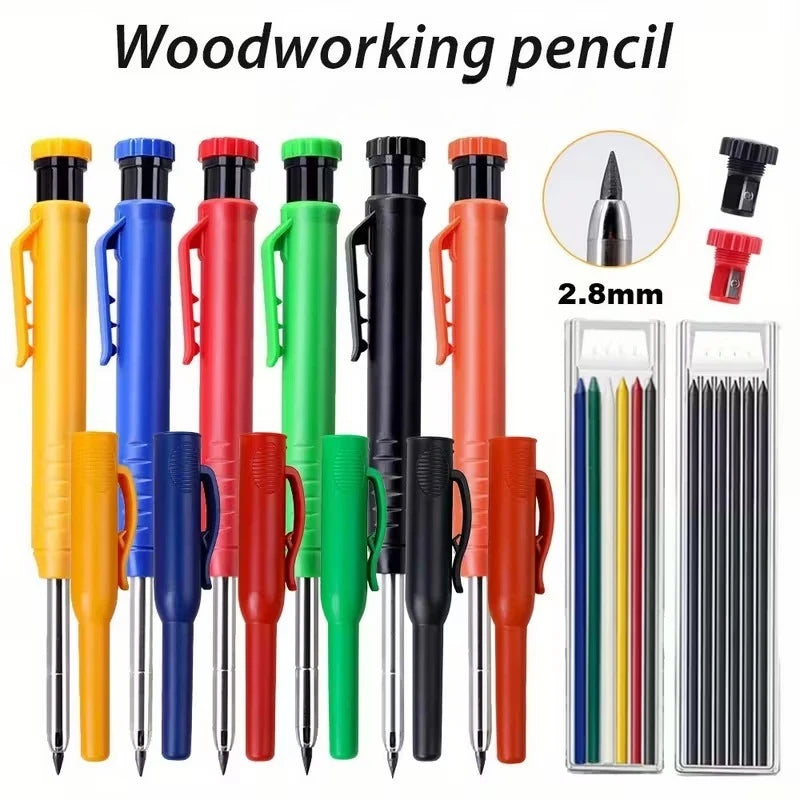 3Colors Refill 2.8mm Solid Carpenter Pencil Set Mechanical Pencil Cap Carpentry Marking Scriber Construction Woodworking Tools
