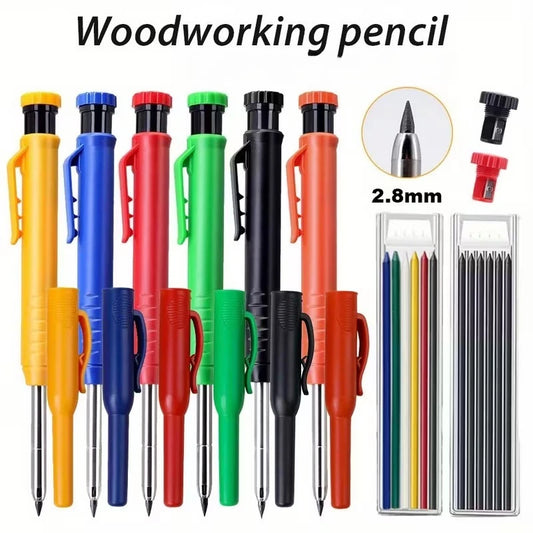 3Colors Refill 2.8mm Solid Carpenter Pencil Set Mechanical Pencil Cap Carpentry Marking Scriber Construction Woodworking Tools