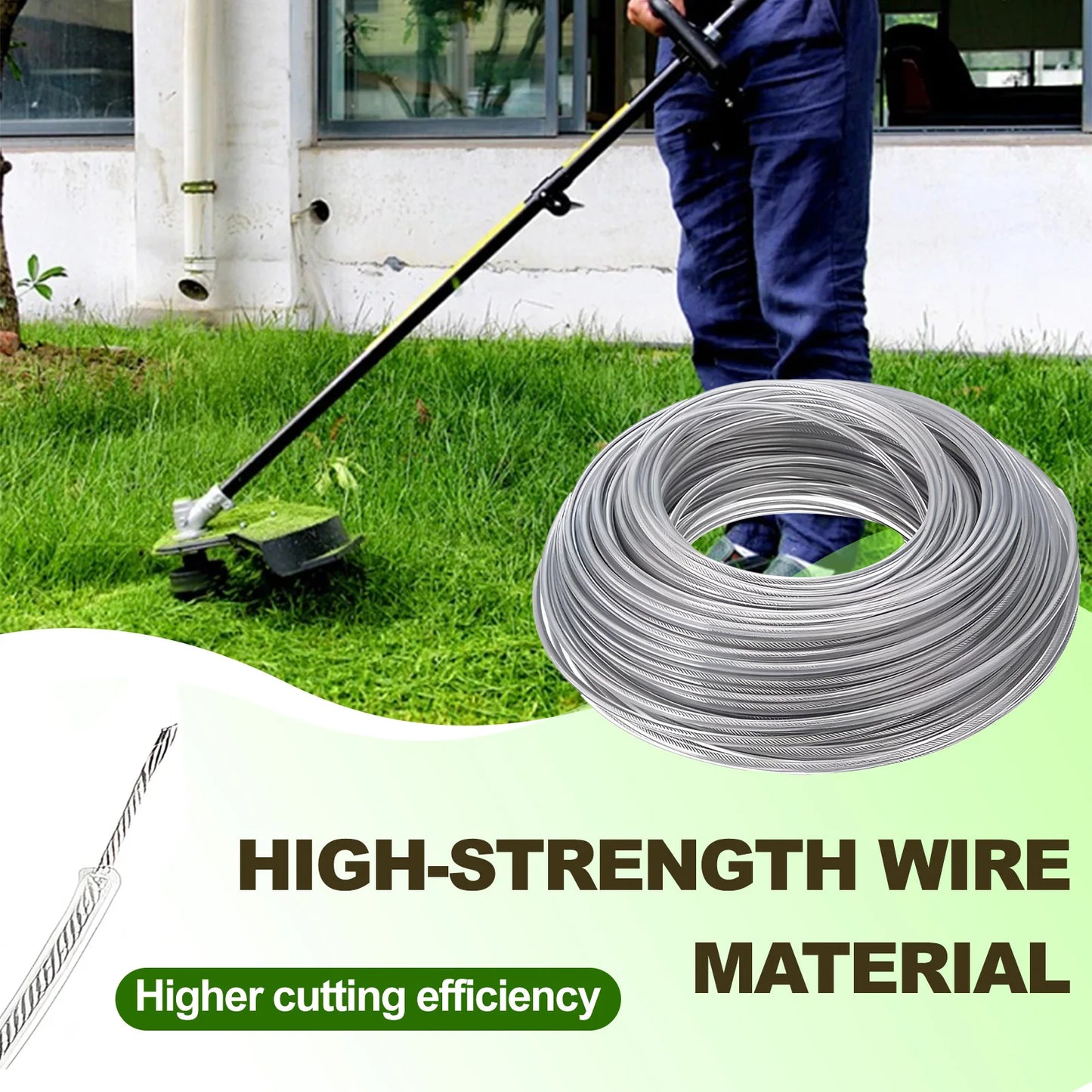 5/10/15M 2.0～4.0mm Steel Core Trimmer Line Grass Cutting Rope Heavy Duty Weed Wacker String with Wire Steel For Lawn Mowing