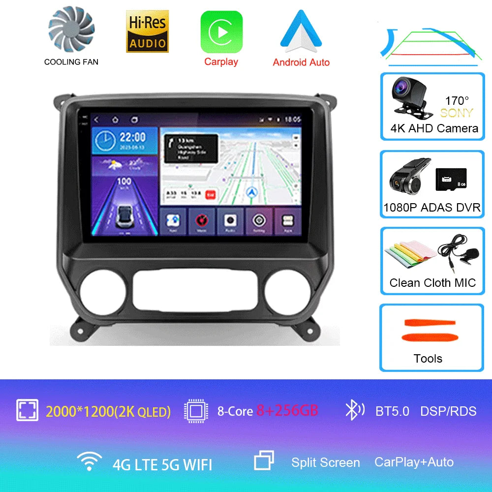 2K Android Car Stereo with CarPlay & Android Auto — Chevrolet Silverado (2014–2018)