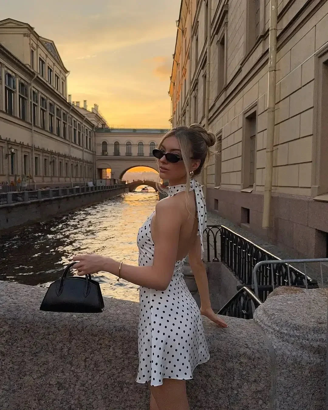 Chic Backless Polka Dot Halter Dress Women's Sleeveless Off Shoulder Lace Up Mini Vestidos 2026 Summer Lady Holiday Party Robe