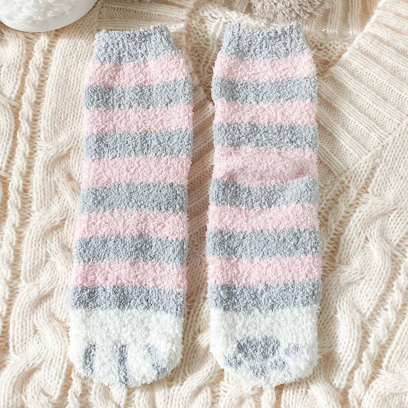 Women's Cat Paw Coral Velvet Socks