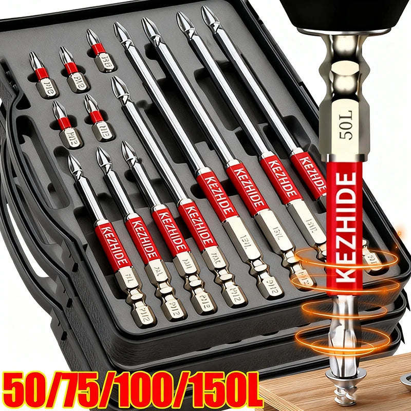 High Magnetic Screwdriver Drill Bit Set Universal Anti-Slip Teeth Phillips Magnetic Electric Screwdriver Set Lengths 25-150mm