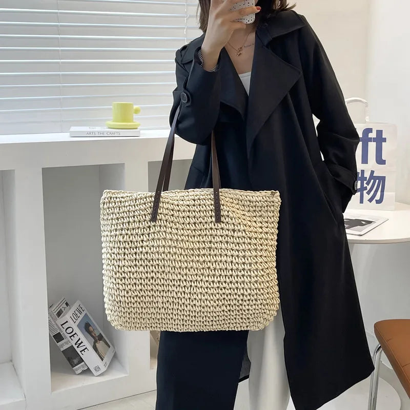 Women's Rattan Straw Beach Tote - Handwoven Large Summer Bag - photo 5