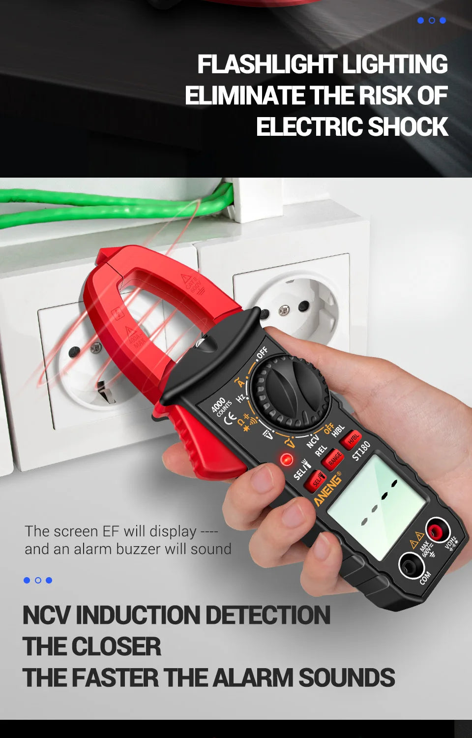 ANENG ST180 AC Current Clamp Meter  Digital 4000 Counts Multimeter Ammeter Voltage Tester Car Amp Hz Capacitance NCV Ohm Tool