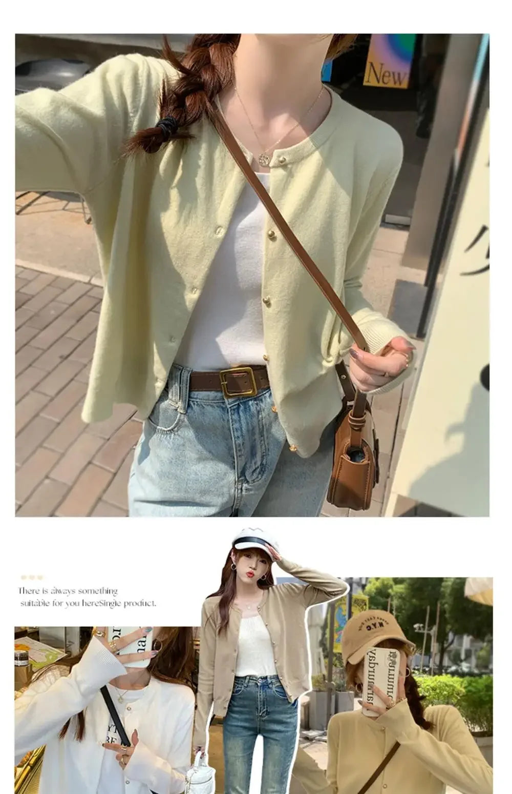 Women's round neck knit cardigan, button front — view 9 of 20