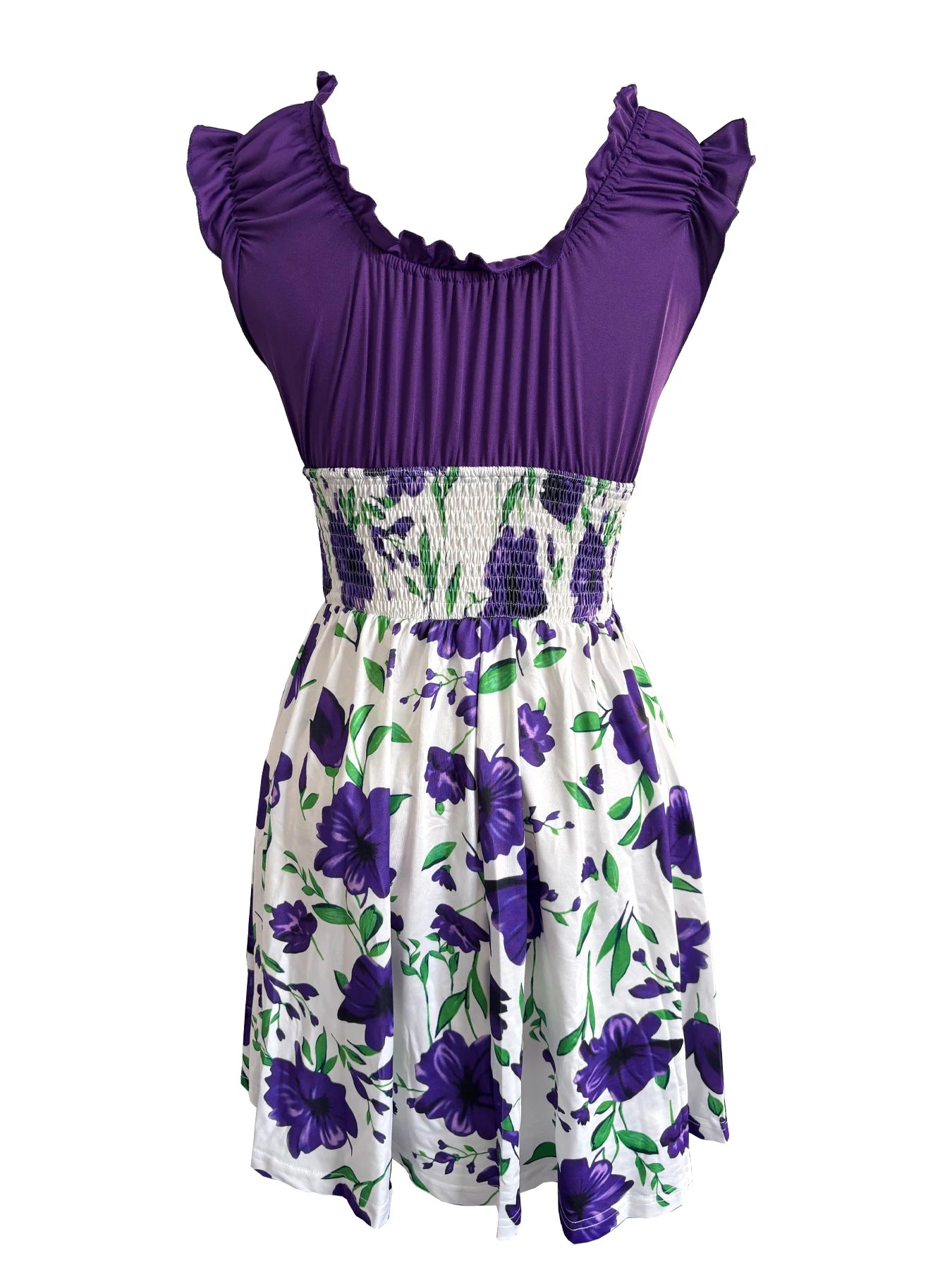 Summer new V-neck slim fit elastic waist women's dress with floral patchwork design, suitable for beach vacations