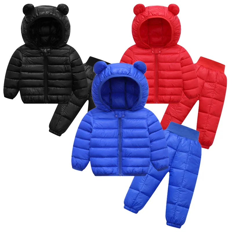 Kids Hooded Puffer Jacket and Pants Snowsuit - 2-Piece Winter Set