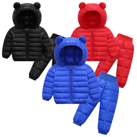 Kids Hooded Puffer Jacket and Pants Snowsuit - 2-Piece Winter Set