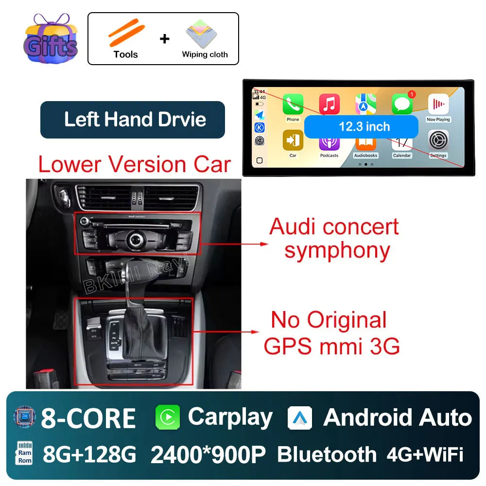 Android Car Screen for Audi A4 B8 & A5 (2009–2016) — Wireless CarPlay, GPS, 4G, DSP, Ultra-Thin Display