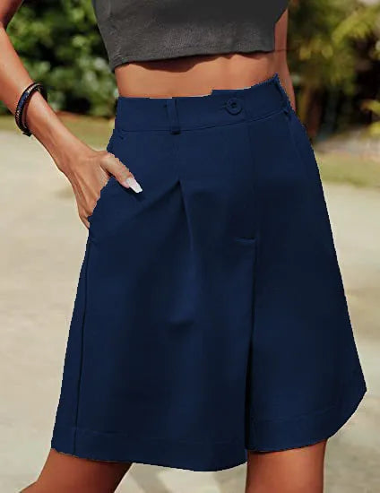Women's High-Waist Wide-Leg Casual Shorts – Loose Slimming Straight Breathable Street Trend Five-Point Pants