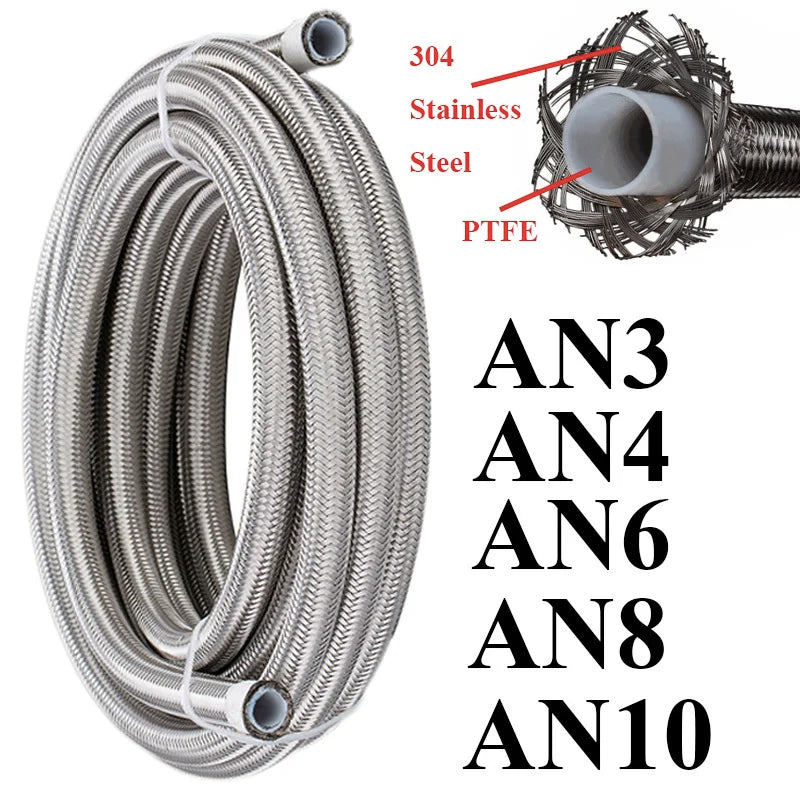 1M/2M/3M/5M AN3 AN4 AN6 AN8 AN10 Racing Hose 304 Stainless Steel Braided PTFE Brake Hose Fuel Oil Line Oil Cooler Hose Pipe