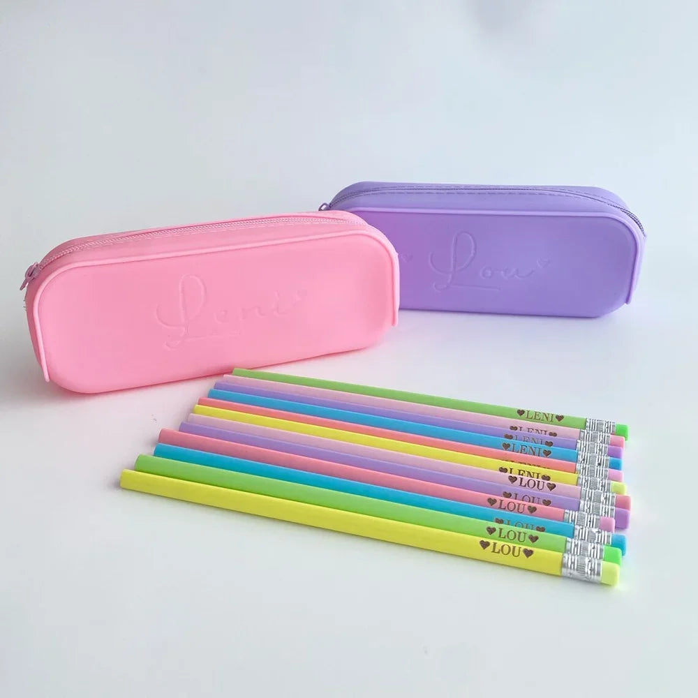 10 pcs Personalised name laser custom engraved pencils case case back to school for party home decoration supplies favors funny