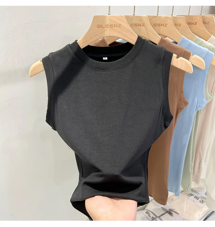 zjaiss 2026 Cotton Tops Neck Summer Basic Shirts White Black Casual Sport Vest Off Shoulder Green Women's Tank Top