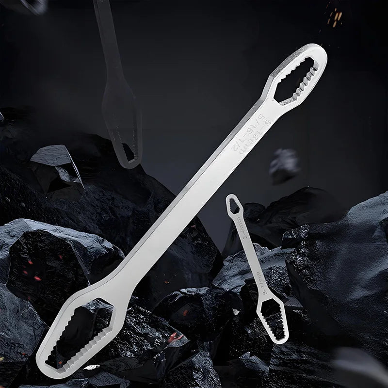 Dual-Head Multi-Size Adjustable Wrench: 4-34mm & 14-22mm Stainless Steel Spanner for Nuts & Bolts