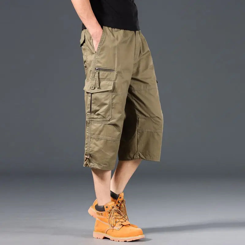 Men's Cargo Shorts — Loose Elastic-Waist Multi-Pocket Casual Shorts