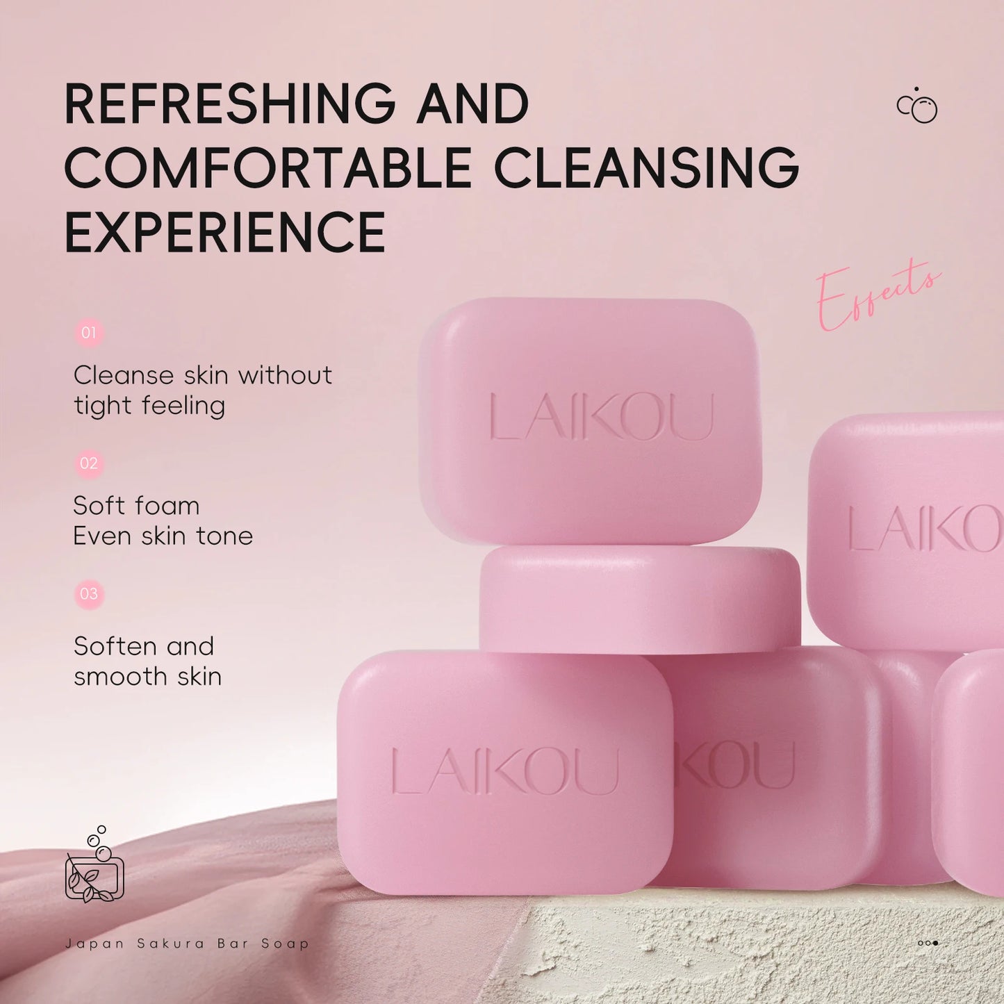 LAIKOU Japan Sakura Bar Soap 5pcs Deep Cleansing Soften Skin Even Tone 90g