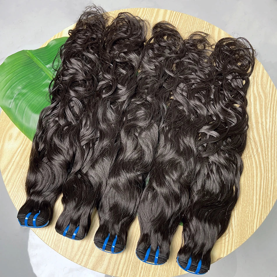 18A Natural Wave Hair Bundles Double Weft Vietnamese Wavy Natural Black Color #1B 100% Raw Virgin Human Hair Weave Extensions