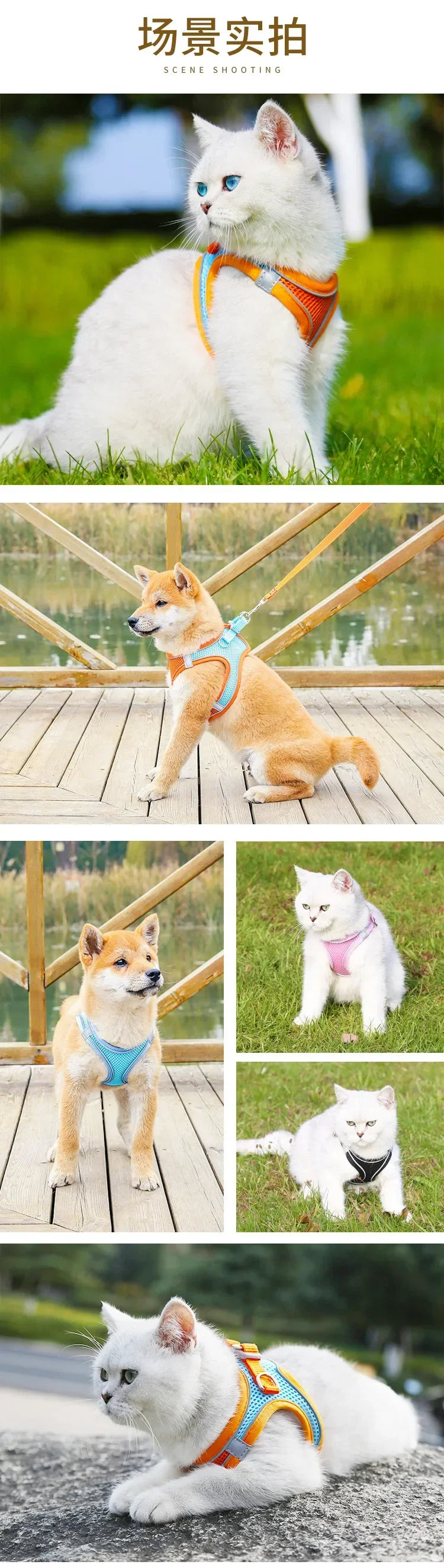 XXXS-L Reflective Pet Harness Dogs Strap with Leash Adjustable Harness Vest Breathable Collars for Chihuahua Small Large Dogs