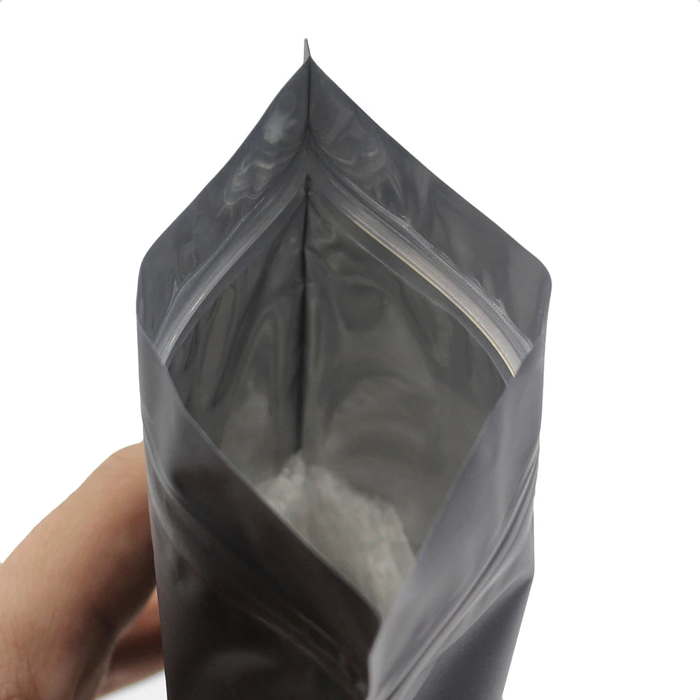 Resealable Coffee Herb Powder Zipper Pack Bag Smell Proof Flat Pouches Matte Black Small Aluminum Foil Zip Lock Mylar Bags