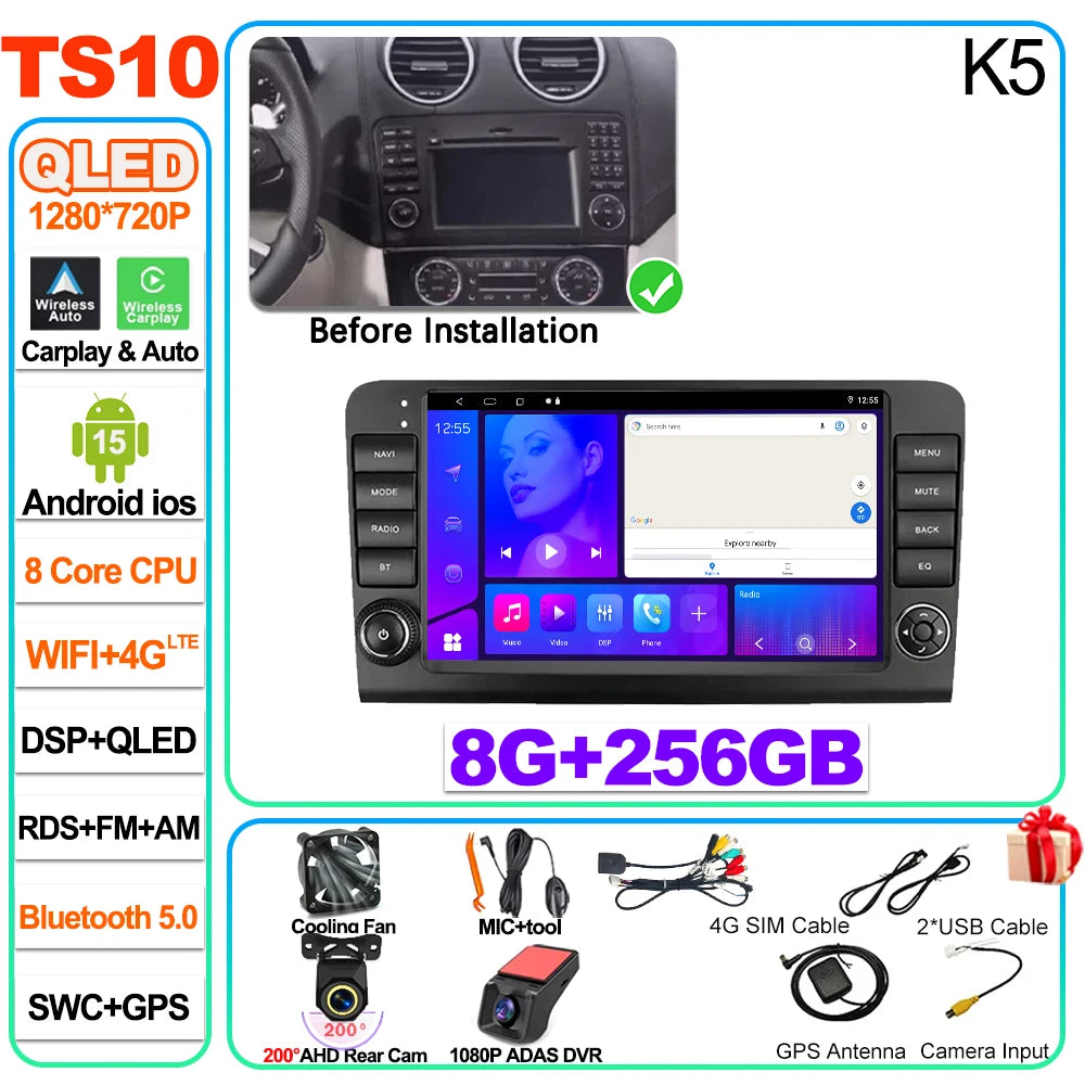 Car Stereo with Apple CarPlay & Android Auto, Compatible with Mercedes-Benz M-Class W164 & GL-Class X164