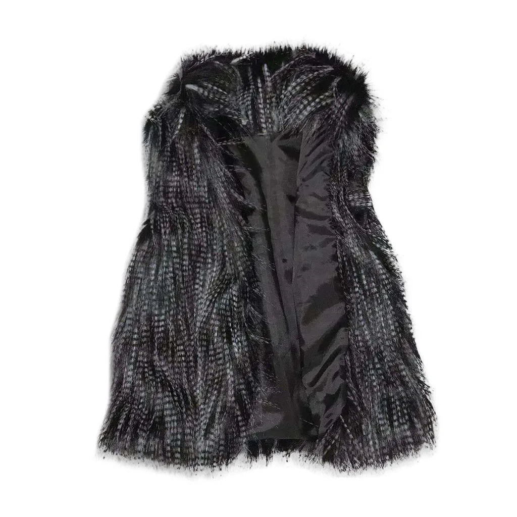 Women's Faux Fur Vest Coat - Stand Collar Sleeveless Winter Jacket - photo 3