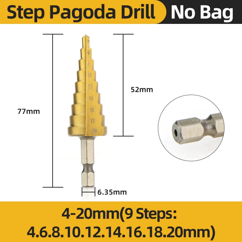 HSS Titanium Step Drill Bit Set — Conical Stage Drills for Metal & Wood