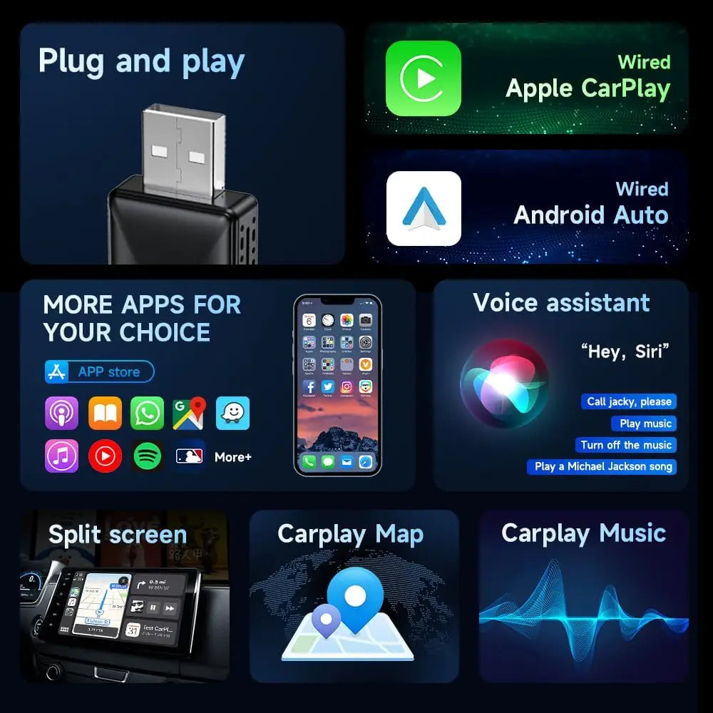 2 in 1 Wireless Carplay Adapter for Apple iOS Android Wi-Fi 6 Bluetooth5.4 Auto Smart USB Plug and Play For Havel Kia Volvo Audi