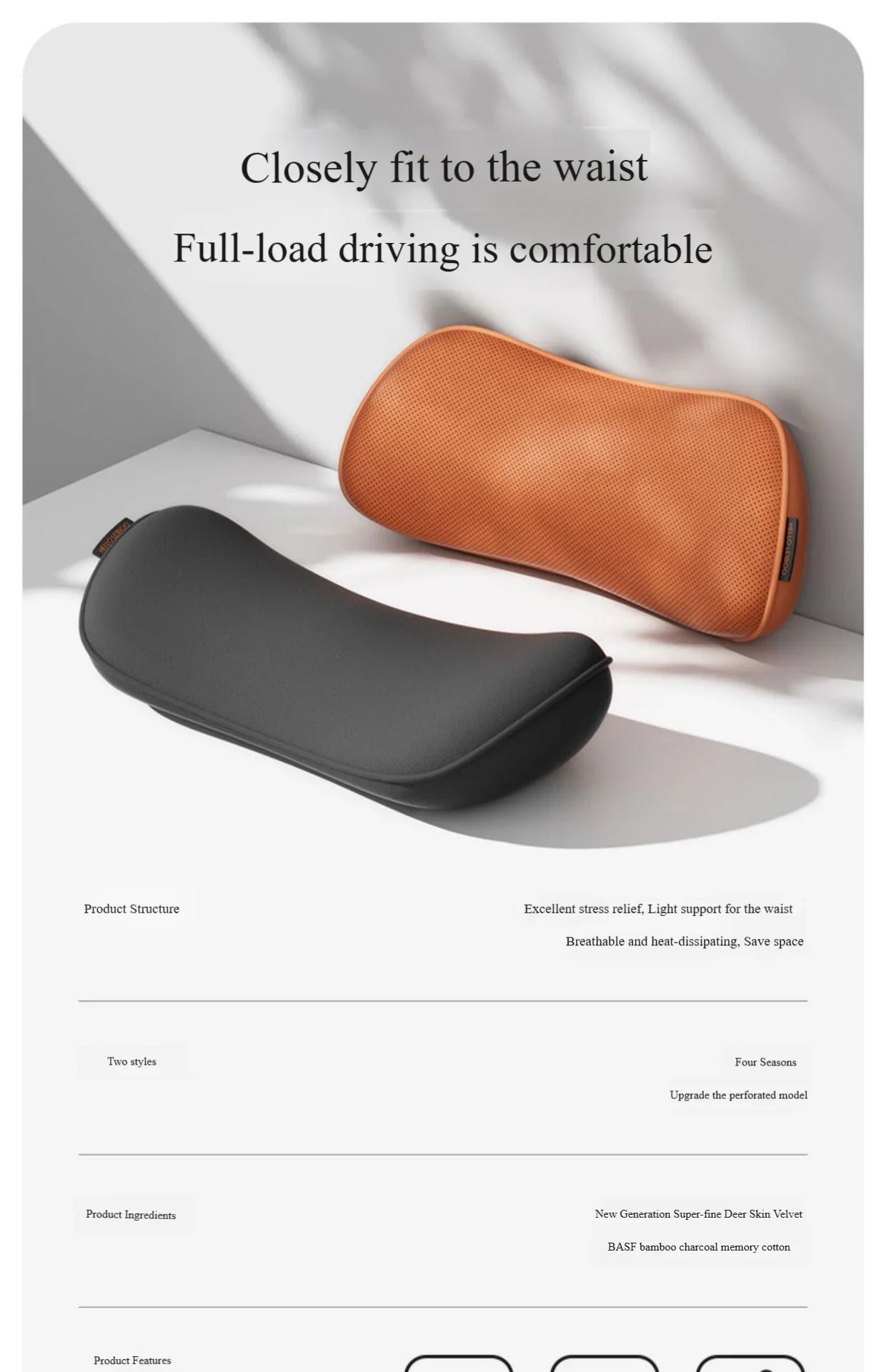 Car Seat Memory Foam Lumbar Support Pillow – Breathable Back Protector for Car & Office Chair