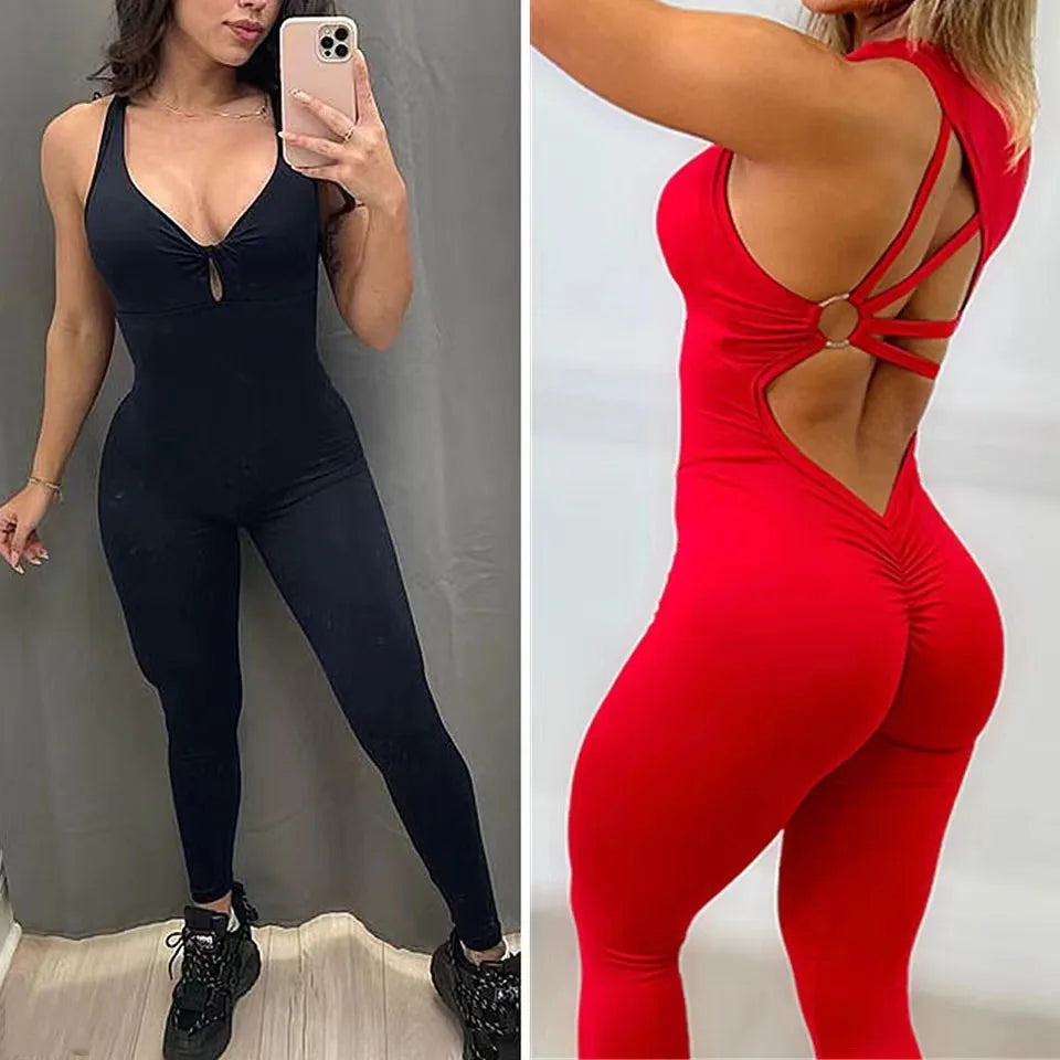 Women's Seamless Gym Yoga Set — One-Piece Workout Jumpsuit
