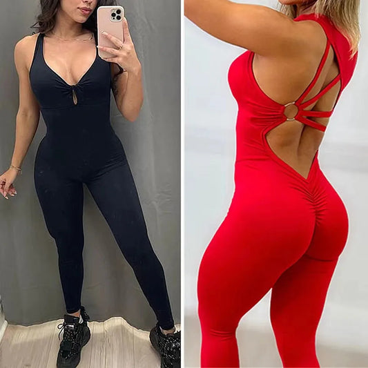 Women's Seamless Gym Yoga Set — One-Piece Workout Jumpsuit