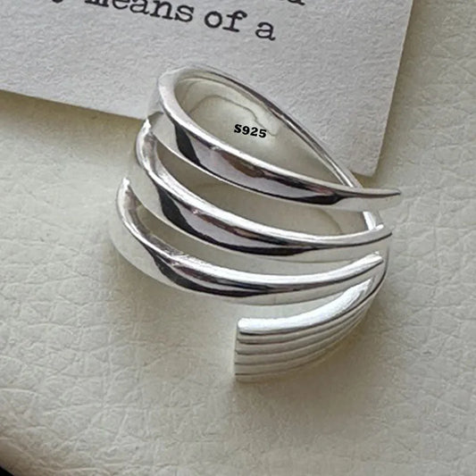 PANJBJ 925 Sterling Silver Hollow Out Rings For Women Three Layered Cross Punk Irregular Vintage Jewelry Gift Dropshipping