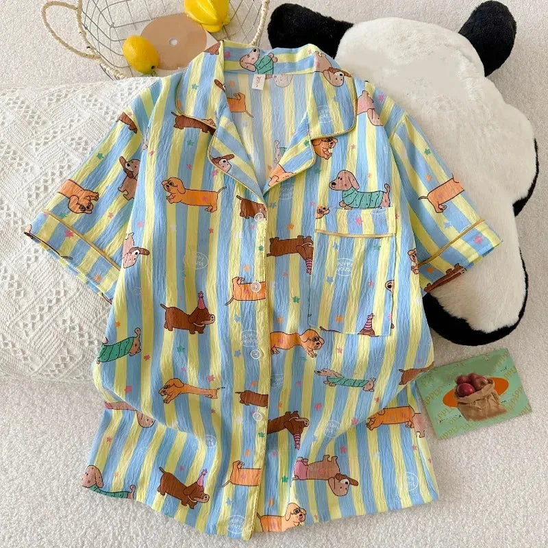 Star Stripe Dog Print Women's Pajama Set - Summer – photo 5