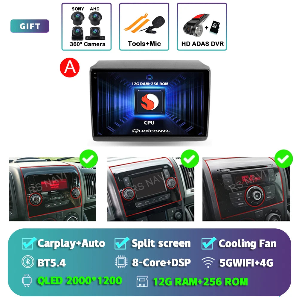 Android 16 For Fiat Ducato Peugeot Boxer Citroen Jumper 2006-2022 2K QLED Android Car Radio Multimedia stereo Player GPS CarPlay