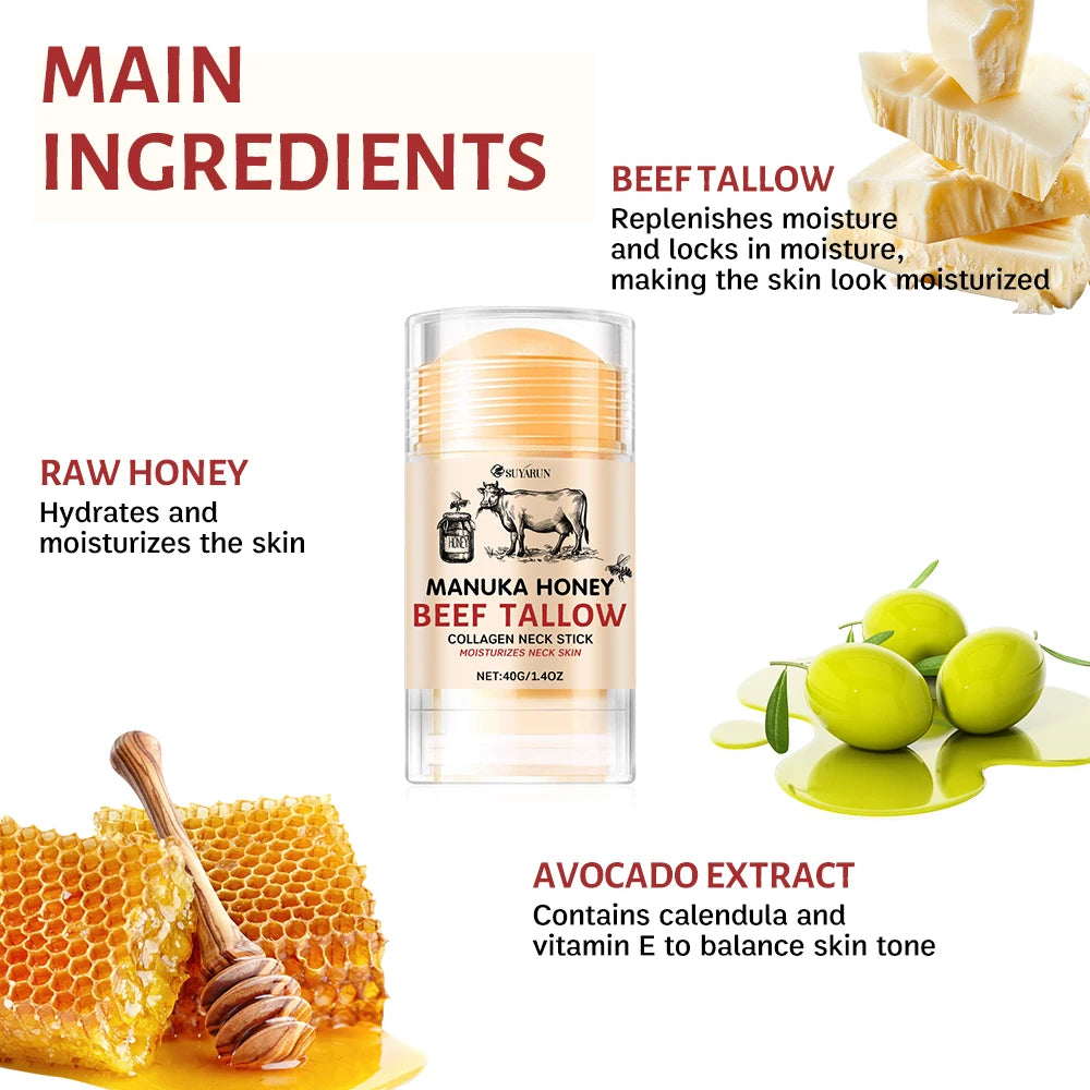 SUYARUN Honey Tallow Neck Care Cream Stick – Deep Moisturizing & Nourishing for Dry Rough Neck Skin
