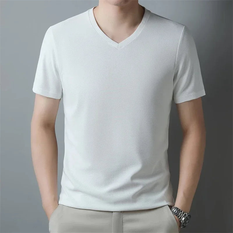 Men's Waffle V-Neck Tee - Short Sleeve, Soft Comfortable Summer