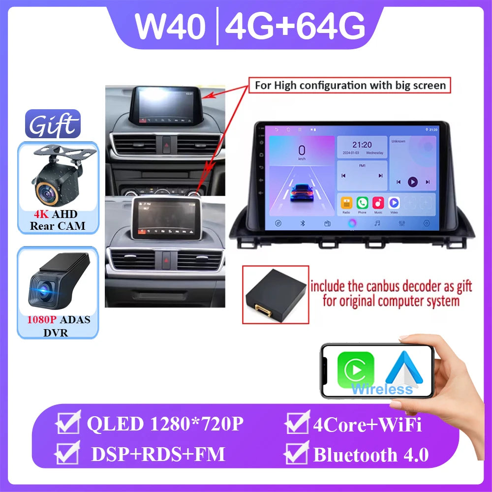 Android Car Stereo for Mazda 3 Axela (2014–2019) — CarPlay, Android Auto, GPS Navigation, Multimedia