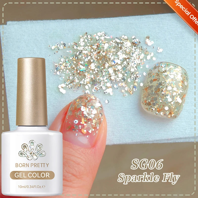 BORN PRETTY Christmas Green Glitter Gel Nail Polish 10ml Sparking Red Glitter White Gold Silver Santa Winter Snowflake Soak Off