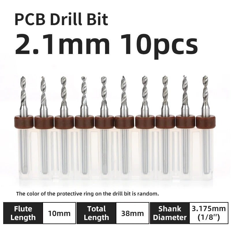 TOOLEYE 10pcs PCB Drill Bit Set Micro Drills Printed Circuit Board 1/8" Shank Mini CNC Drill Bits 0.1-3.175mm Drilling Tools