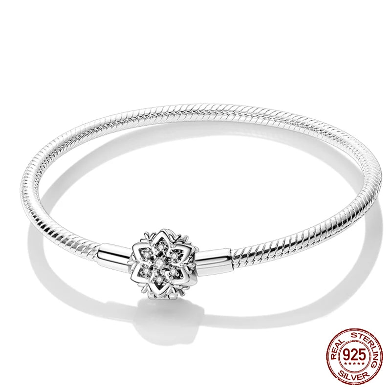 925 Sterling Silver Charm Bracelet – Star Moon Sun Four Leaf Clover Zircon | DIY Birthday Gift for Women (17-20cm)