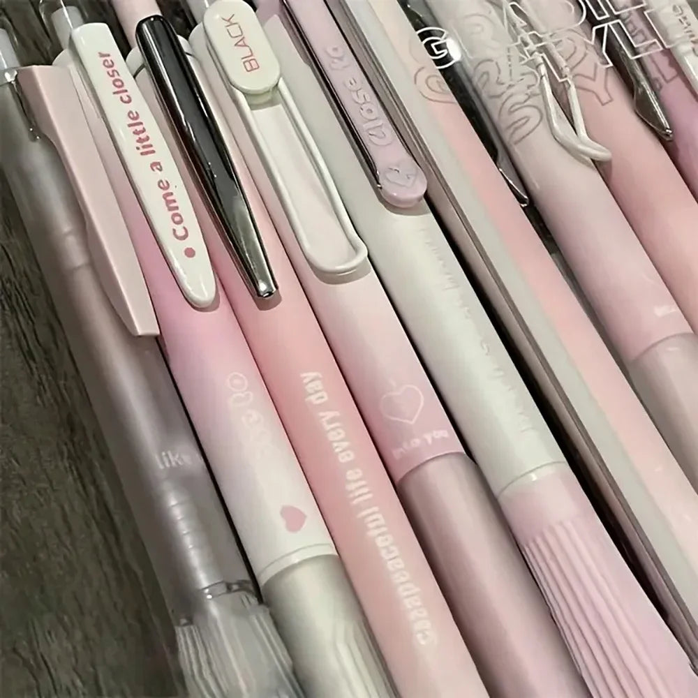 5PCS Chic Pink Blush Retractable Gel Pens, 0.5mm Fine Point Black Ink, Smooth Writing for Daily Office & School Supplies