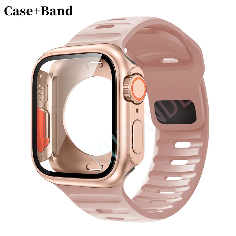 Silicone strap For Apple Watch 44mm 45mm 41mm 40mm Bracelet+Screen protectores Change to Ultra For iWatch Series 9 8 7 SE 6 5 3
