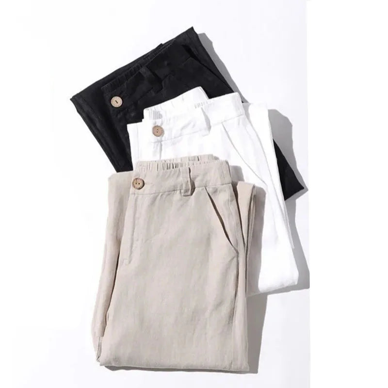 Cotton Linen Wide Leg Pants Lady New Spring Summer Thin Casual Solid Long Pants Women Elastic High Waist Loose Straight Trousers