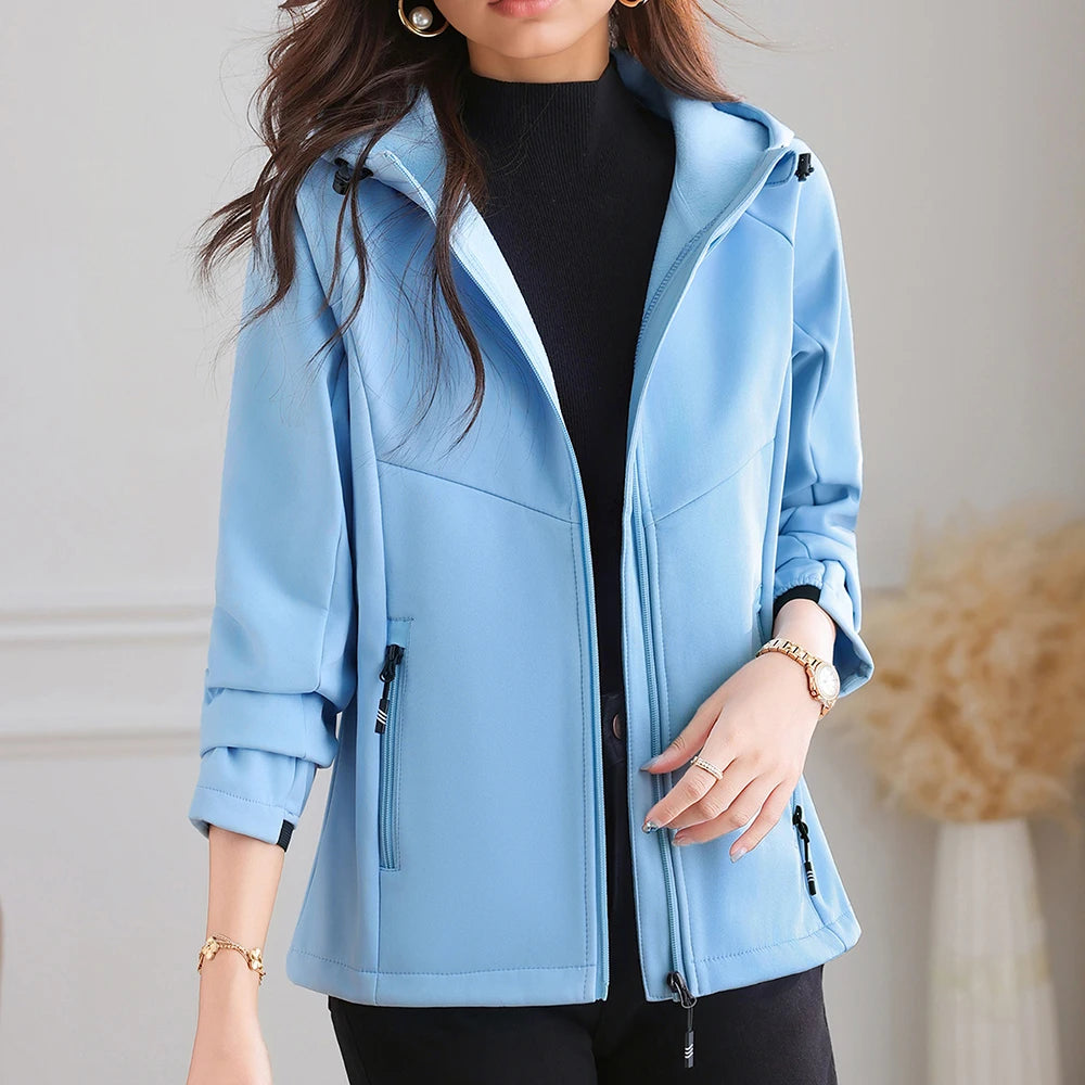 Women's Hooded Fleece Lined Outdoor Jacket - Windproof Hiking Coat - photo 7