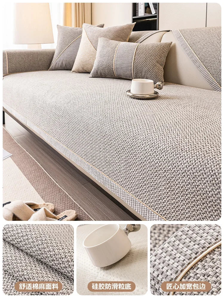 Woven Cotton and Linen Sofa Cushion for All Seasons Universal Non-slip Sofa Cover Cover New 2026 Backrest Cover Cloth Towel
