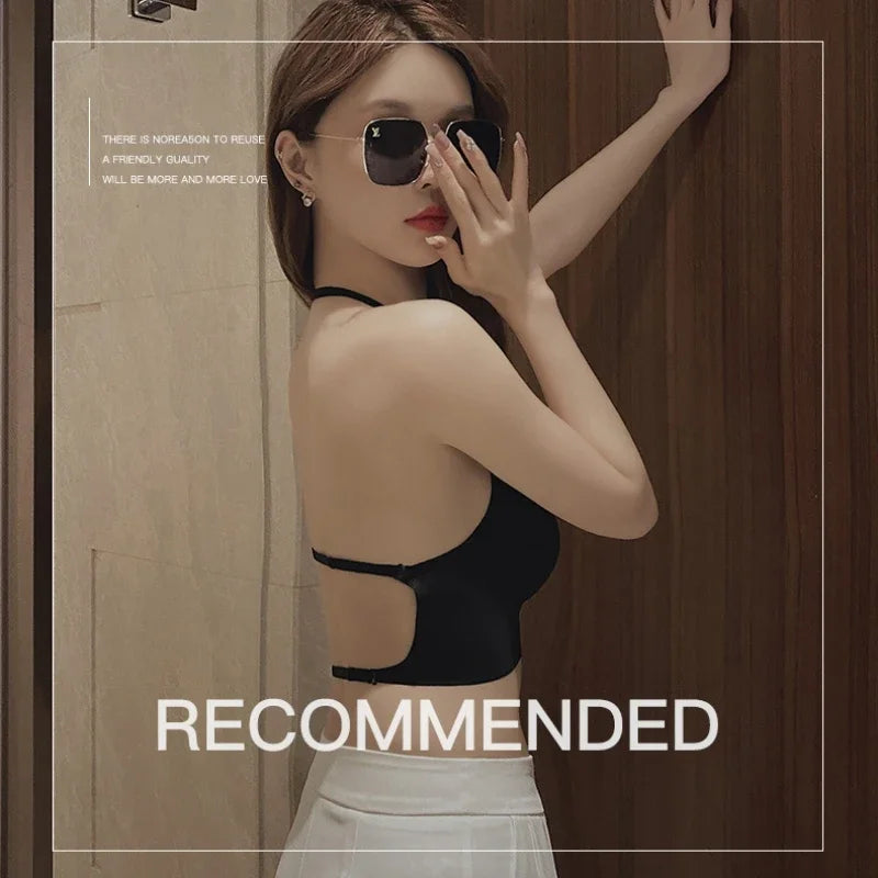 Sexy U-shaped Back Lingerie Female Inner Wear Summer Thin Without Trace Backless Triangle Cup Polymerization Bra