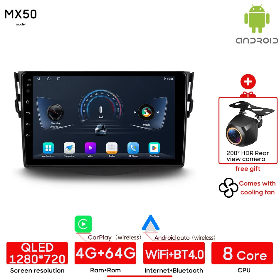 Car Stereo with Apple CarPlay & Android Auto, Compatible with Toyota RAV4 3 XA30 (2005-2016)