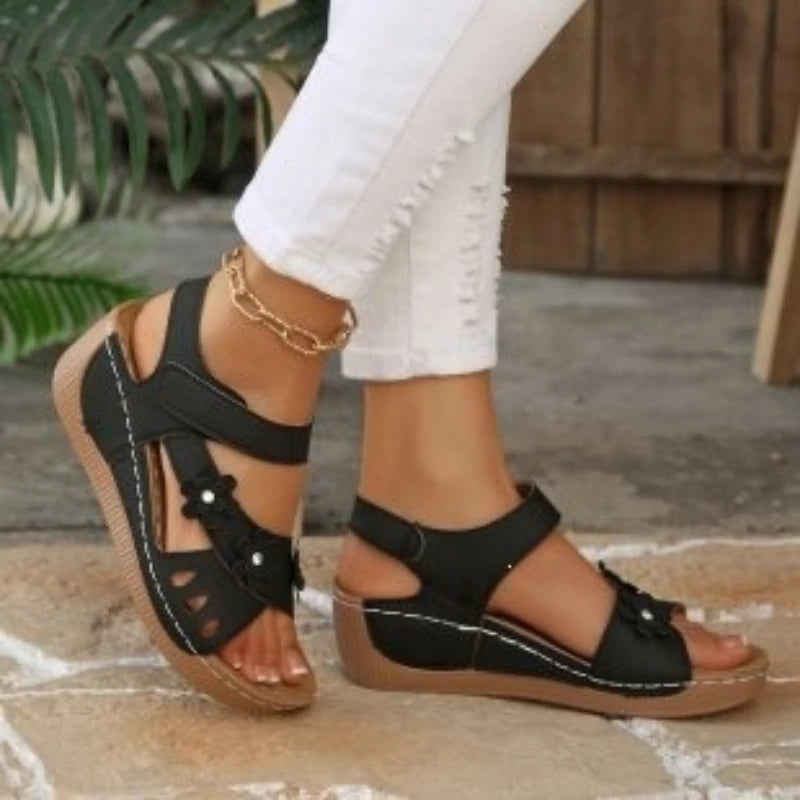 Women's Flower Wedge Sandals 2026 Summer Platform Sandals Chunky Heel Open Toe Beach Shoes Casual Outdoor Sandals