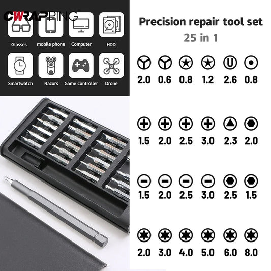 25 in 1 Precision Screwdriver Set Screw Driver Se Hexagonal Flat Head Magnetic Screwdriver Head for Car Computer Phone Home Use